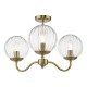 Dar-JOC5342 - Jocelyn - Natural Brass 3 Light Semi Flush with Clear Ribbed Glass