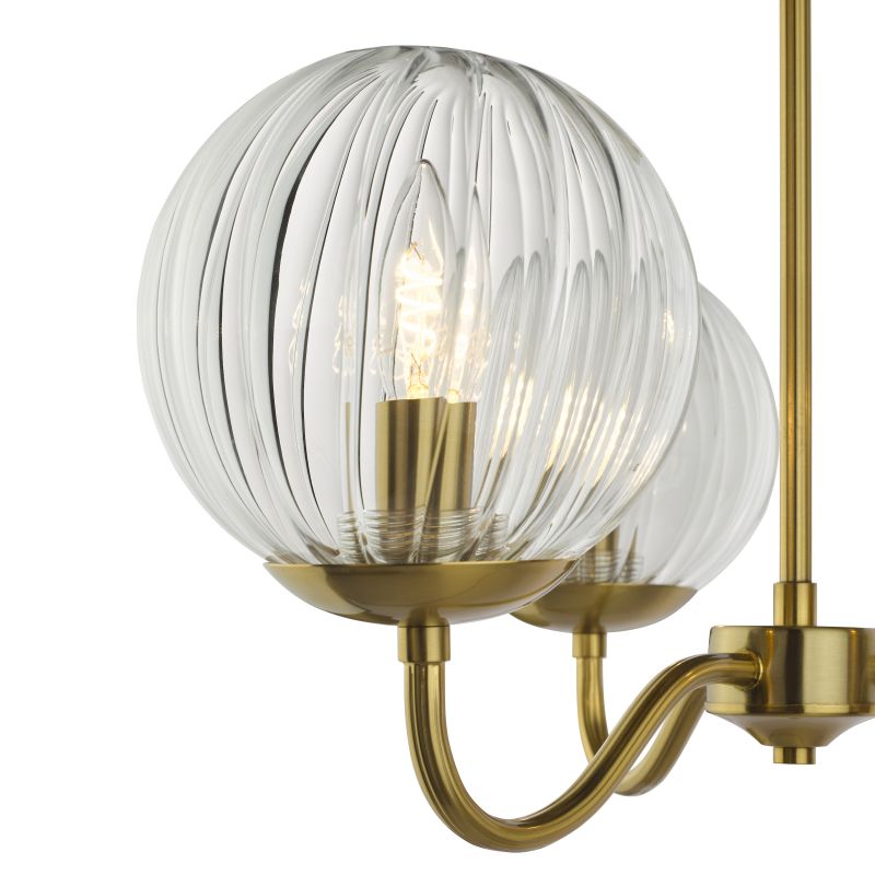 Dar-JOC5342 - Jocelyn - Natural Brass 3 Light Semi Flush with Clear Ribbed Glass