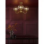 Jocelyn - Natural Brass 3 Light Semi Flush with Clear Ribbed Glass