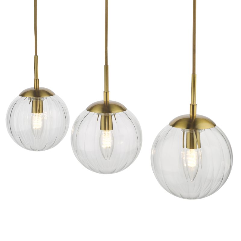 Dar-JOC6242 - Jocelyn - Natural Brass 3 Light over Island Fitting with Clear Ribbed Glass