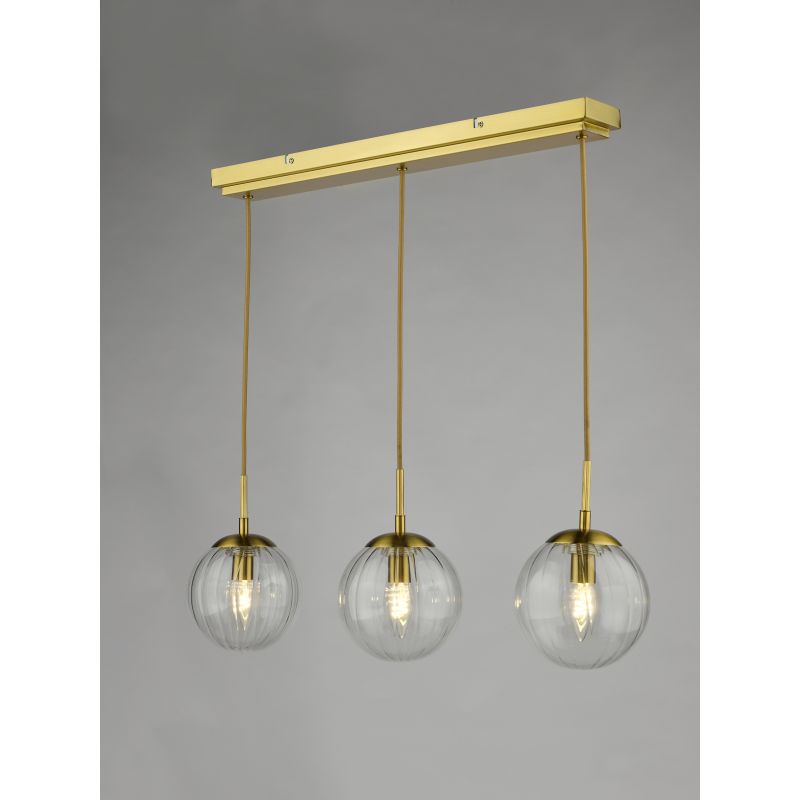 Dar-JOC6242 - Jocelyn - Natural Brass 3 Light over Island Fitting with Clear Ribbed Glass