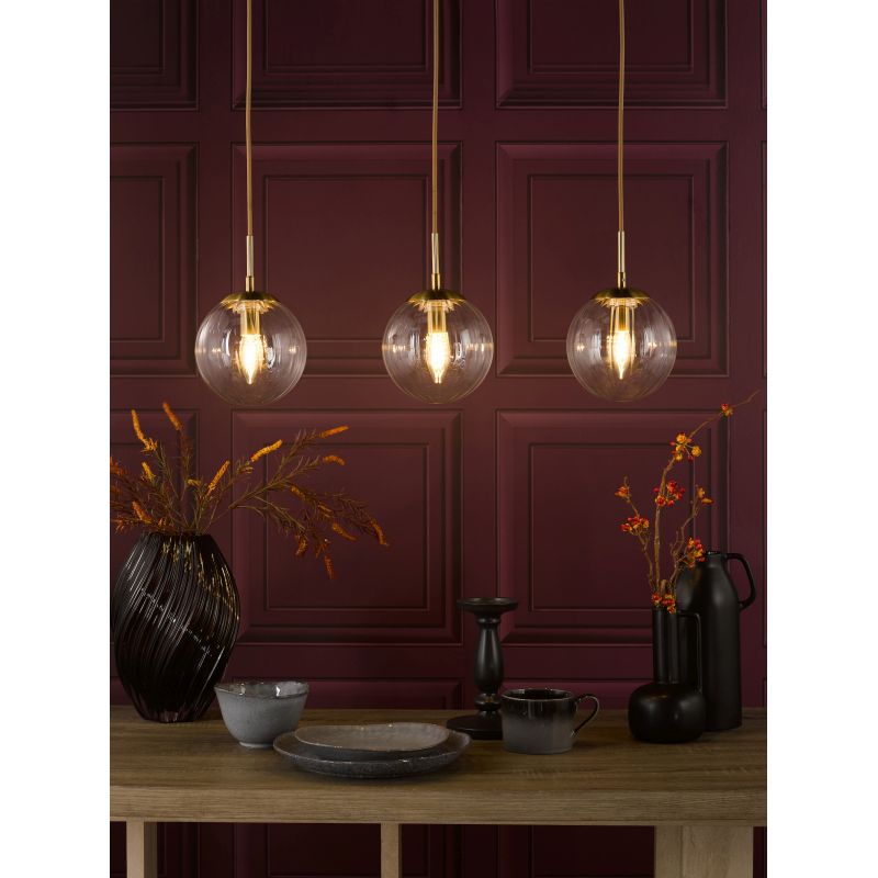 Dar-JOC6242 - Jocelyn - Natural Brass 3 Light over Island Fitting with Clear Ribbed Glass