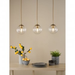 Jocelyn - Natural Brass 3 Light over Island Fitting with Clear Ribbed Glass