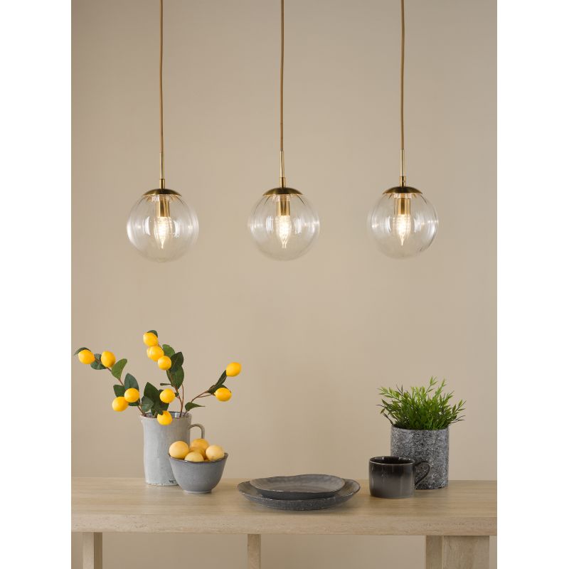 Dar-JOC6242 - Jocelyn - Natural Brass 3 Light over Island Fitting with Clear Ribbed Glass