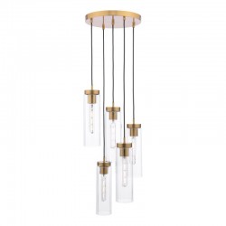 Jodelle - Polished Bronze 5 Light Cluster Pendant with Clear Ribbed Glasses Jodelle - Polished Bronze 5 Light Cluster Pendant with Clear Ribbed Glasses