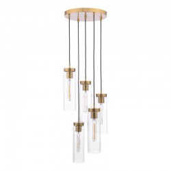 Jodelle - Polished Bronze 5 Light Cluster Pendant with Clear Ribbed Glasses Jodelle - Polished Bronze 5 Light Cluster Pendant with Clear Ribbed Glasses