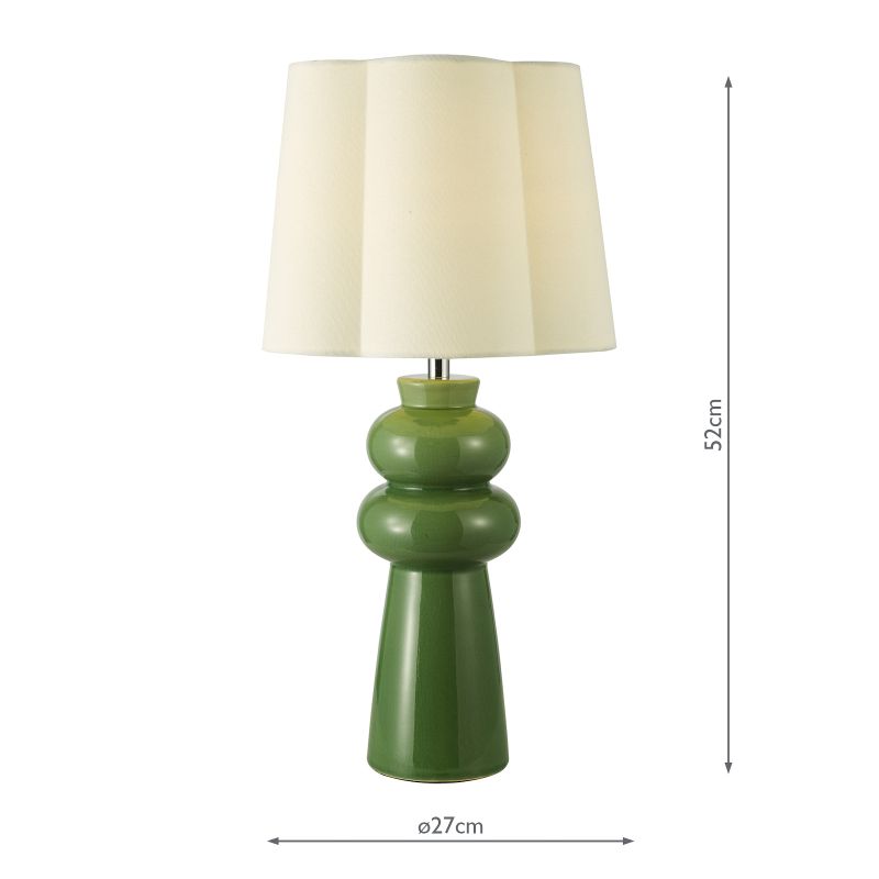 Dar-JOR4224 - Jordana - Green Ceramic Table Lamp with Ivory Cotton Shade
