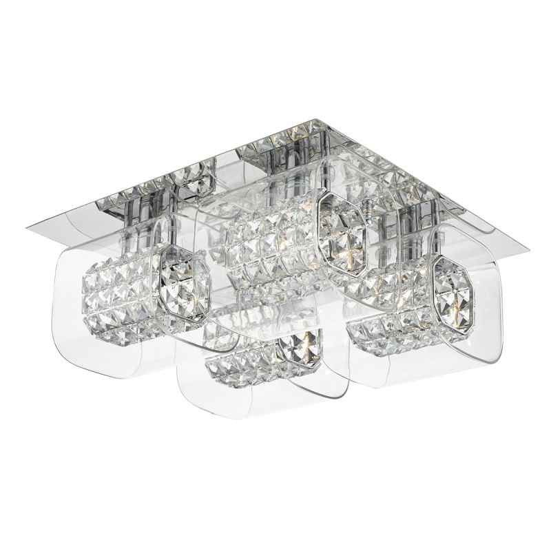 Ceiling Lights - Kabuki - Crystal Beads In Clear Glass Shade 4 Light Flush Dar-KAB5050 - Kabuki - Crystal Beads In Clear Glass Shade 4 Light Flush