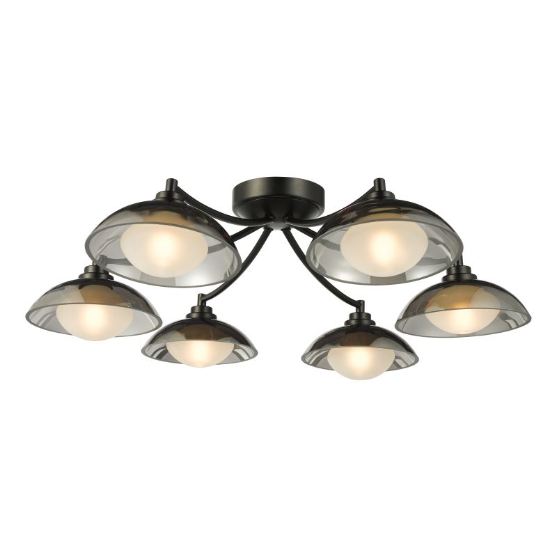Dar_Vol3-KAD0622 - Kadience - Satin Black 6 Light Semi Flush with Smoked & White Glass
