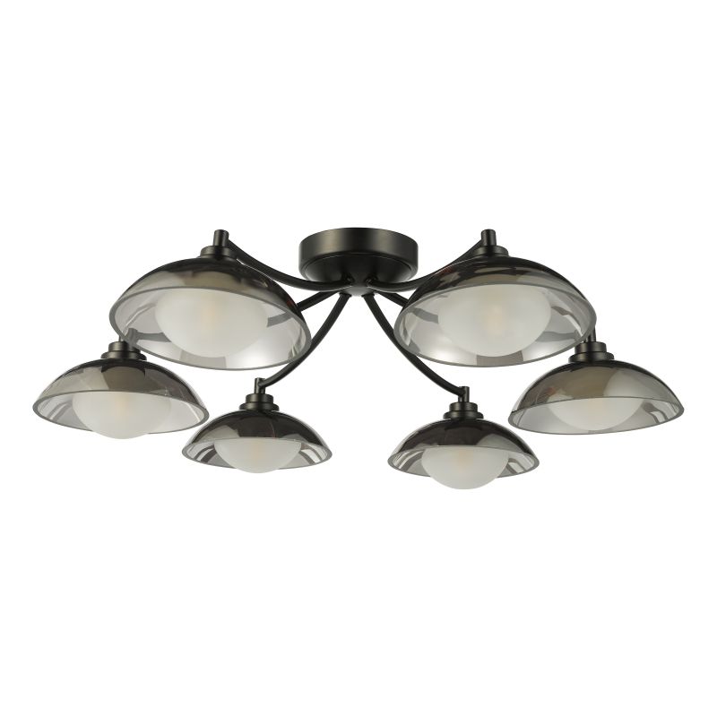 Dar_Vol3-KAD0622 - Kadience - Satin Black 6 Light Semi Flush with Smoked & White Glass