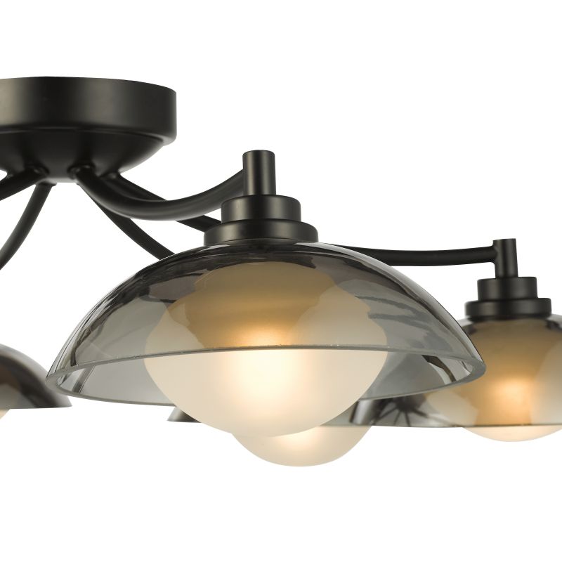 Dar_Vol3-KAD0622 - Kadience - Satin Black 6 Light Semi Flush with Smoked & White Glass