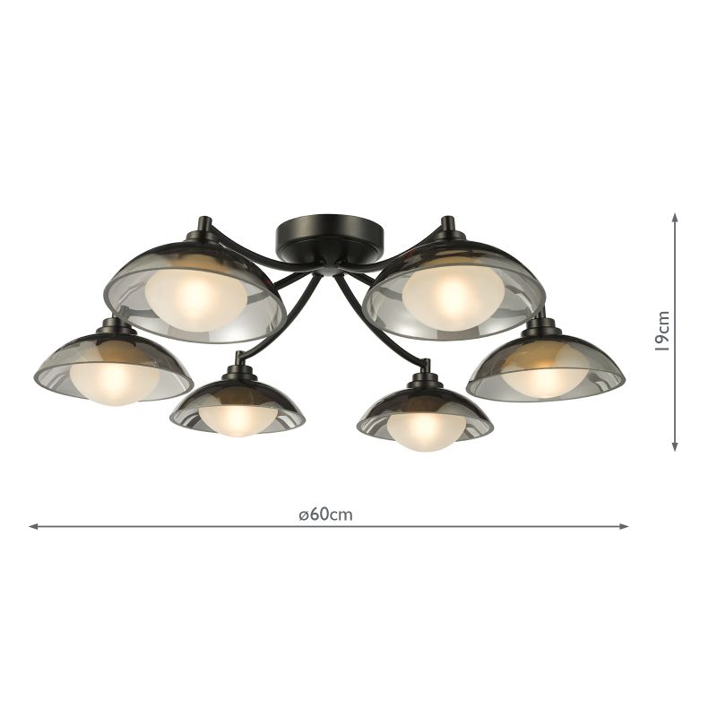 Dar_Vol3-KAD0622 - Kadience - Satin Black 6 Light Semi Flush with Smoked & White Glass