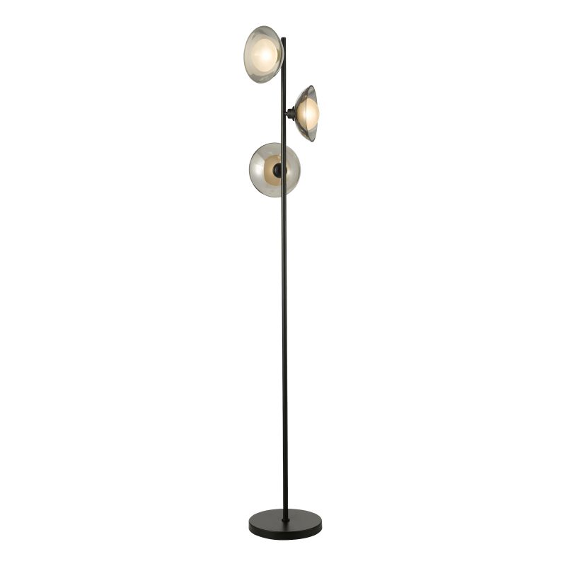Dar_Vol3-KAD4922 - Kadience - Satin Black 3 Light Floor Lamp with Smoked & White Glass