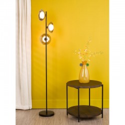 Kadience - Satin Black 3 Light Floor Lamp with Smoked & White Glass
