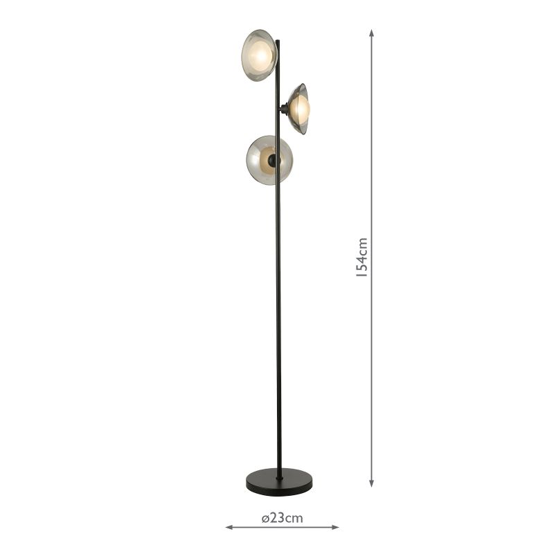 Dar_Vol3-KAD4922 - Kadience - Satin Black 3 Light Floor Lamp with Smoked & White Glass