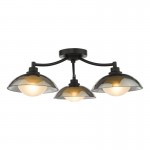 Kadience - Satin Black 3 Light Semi Flush with Smoked & White Glass
