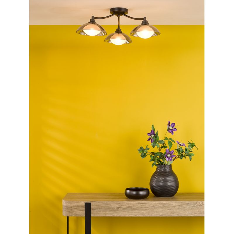 Dar_Vol3-KAD5322 - Kadience - Satin Black 3 Light Semi Flush with Smoked & White Glass