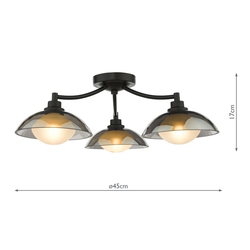Dar_Vol3-KAD5322 - Kadience - Satin Black 3 Light Semi Flush with Smoked & White Glass