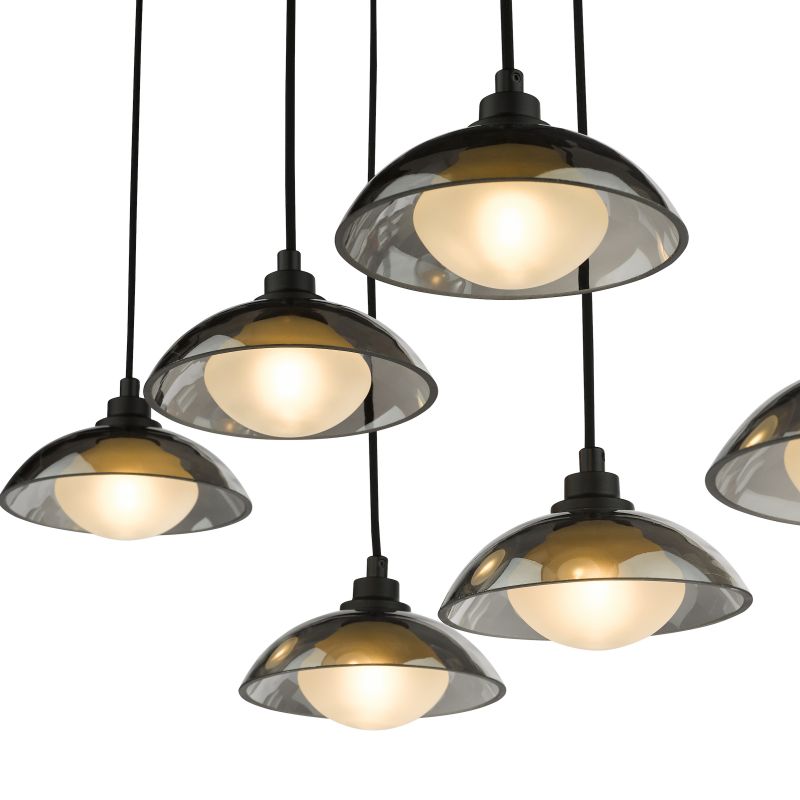Dar_Vol3-KAD6422 - Kadience - Satin Black 6 Light over Island Fitting with Smoked & White Glass