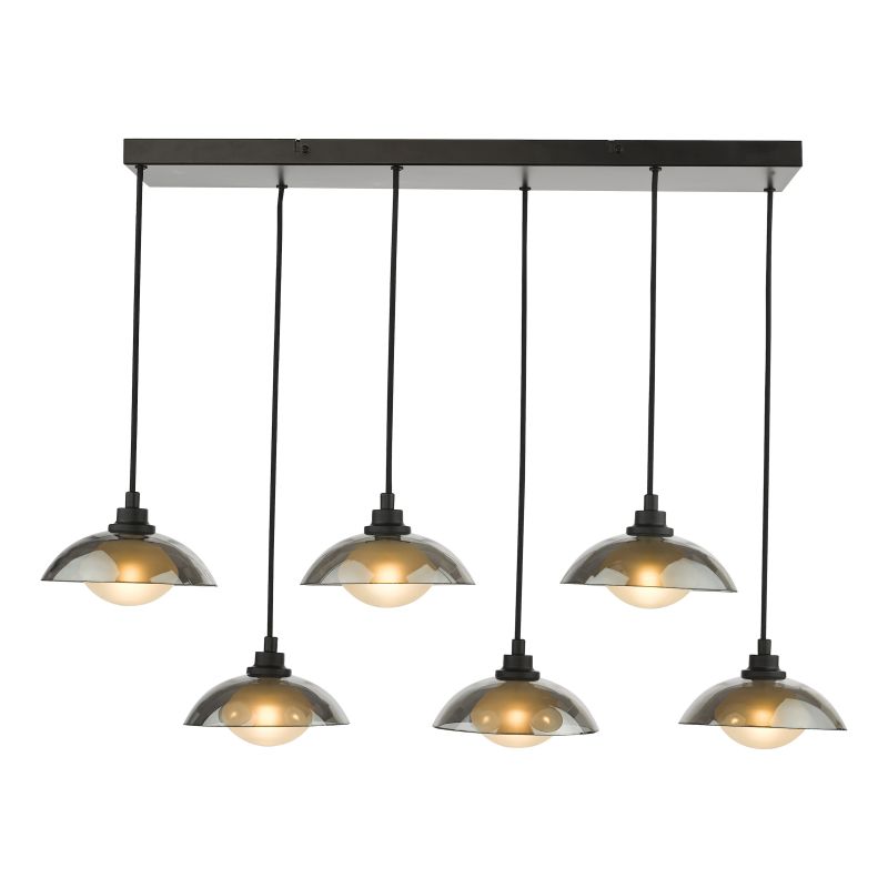 Dar_Vol3-KAD6422 - Kadience - Satin Black 6 Light over Island Fitting with Smoked & White Glass