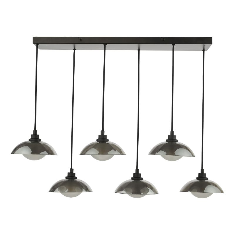Dar_Vol3-KAD6422 - Kadience - Satin Black 6 Light over Island Fitting with Smoked & White Glass