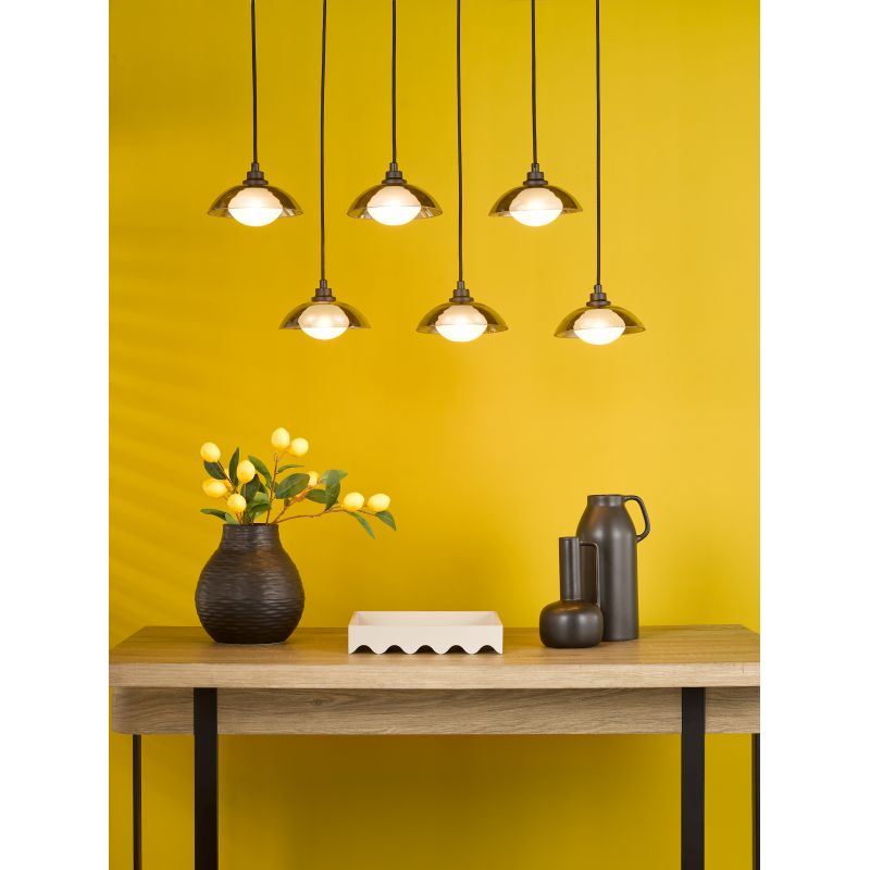 Dar_Vol3-KAD6422 - Kadience - Satin Black 6 Light over Island Fitting with Smoked & White Glass