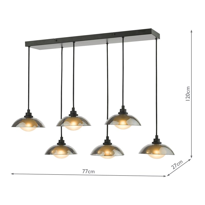Dar_Vol3-KAD6422 - Kadience - Satin Black 6 Light over Island Fitting with Smoked & White Glass