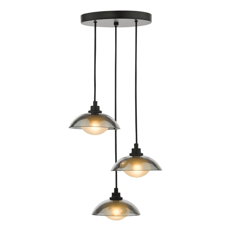 Dar_Vol3-KAD8822 - Kadience - Satin Black 3 Light Cluster Pendant with Smoked & White Glass