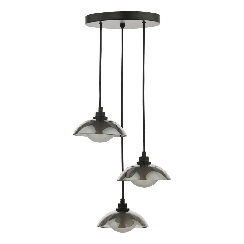 Dar_Vol3-KAD8822 - Kadience - Satin Black 3 Light Cluster Pendant with Smoked & White Glass