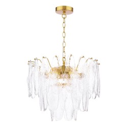 Kimmia - Natural Brass 6 Light Centre Fitting Textured Glass