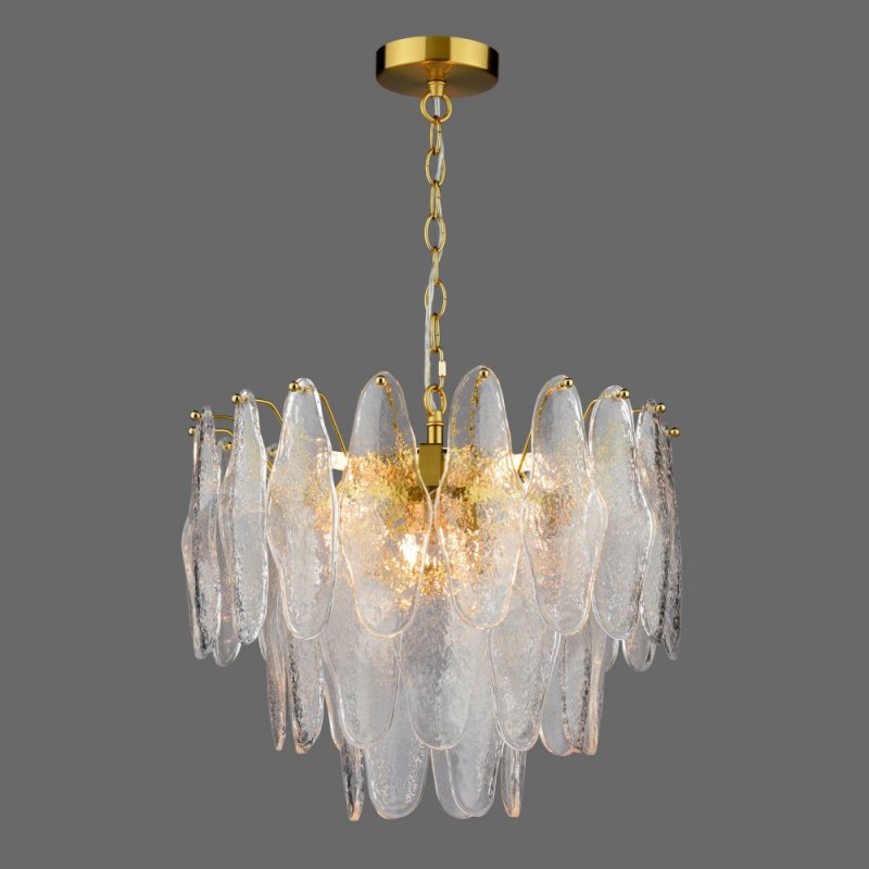 Dar-KIM0642 - Kimmia - Natural Brass 6 Light Centre Fitting Textured Glass