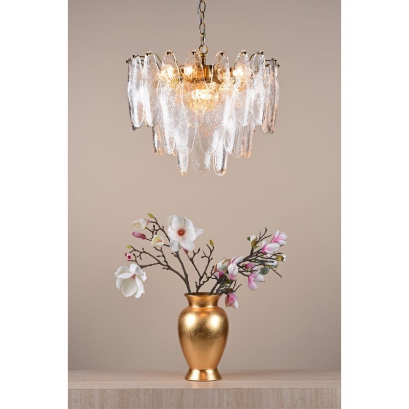 Dar-KIM0642 - Kimmia - Natural Brass 6 Light Centre Fitting Textured Glass
