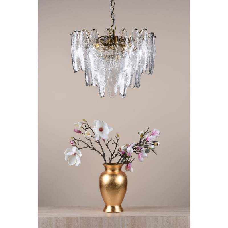 Dar-KIM0642 - Kimmia - Natural Brass 6 Light Centre Fitting Textured Glass
