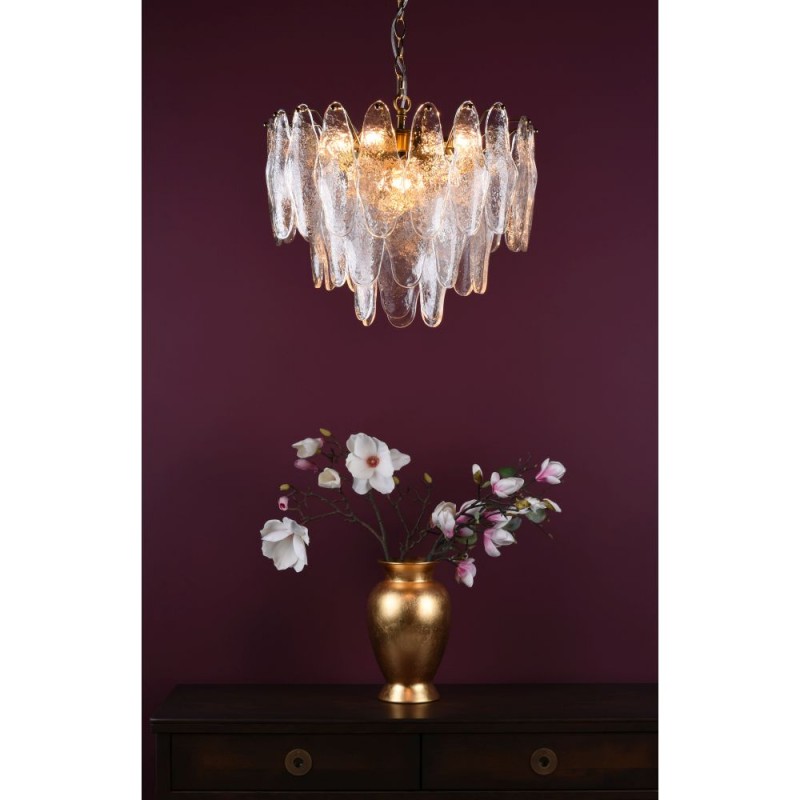 Dar-KIM0642 - Kimmia - Natural Brass 6 Light Centre Fitting Textured Glass
