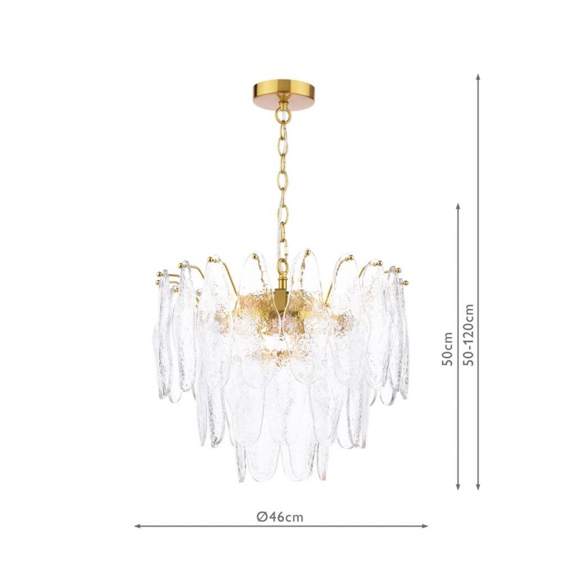 Dar-KIM0642 - Kimmia - Natural Brass 6 Light Centre Fitting Textured Glass