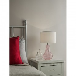 Kristina - Pink Glass Table Lamp with White Linen Shade Kristina - Pink Glass Table Lamp with White Linen Shade