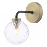 Lainey - Antique Brass & Black Wall Lamp with Twisted Clear Glass