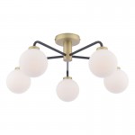 Lainey - Antique Brass & Black 5 Light Semi Flush with Opal Glasses