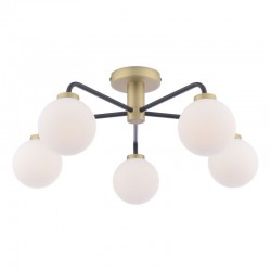 Lainey - Antique Brass & Black 5 Light Semi Flush with Opal Glasses Lainey - Antique Brass & Black 5 Light Semi Flush with Opal Glasses