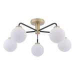 Lainey - Antique Brass & Black 5 Light Semi Flush with Opal Glasses