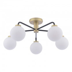 Lainey - Antique Brass & Black 5 Light Semi Flush with Opal Glasses Lainey - Antique Brass & Black 5 Light Semi Flush with Opal Glasses