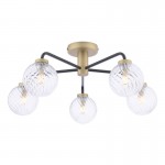 Lainey - Antique Brass & Black 5 Light Semi Flush with Twisted Clear Glasses Lainey - Antique Brass & Black 5 Light Semi Flush with Twisted Clear Glasses
