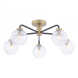 Lainey - Antique Brass & Black 5 Light Semi Flush with Twisted Clear Glasses Lainey - Antique Brass & Black 5 Light Semi Flush with Twisted Clear Glasses