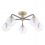 Lainey - Antique Brass & Black 5 Light Semi Flush with Twisted Clear Glasses Lainey - Antique Brass & Black 5 Light Semi Flush with Twisted Clear Glasses
