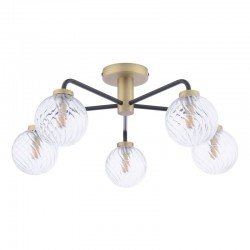 Lainey - Antique Brass & Black 5 Light Semi Flush with Twisted Clear Glasses Lainey - Antique Brass & Black 5 Light Semi Flush with Twisted Clear Glasses