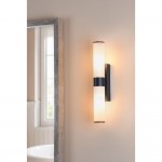 Lars - Matt Black Wall Lamp with White Frosted Acrylic IP44