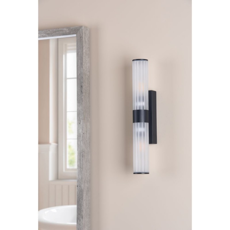 Dar-LAR0922 - Lars - Matt Black Wall Lamp with White Frosted Acrylic IP44