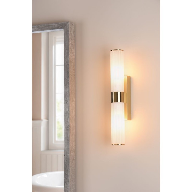 Dar-LAR0935 - Lars - Brushed Gold Wall Lamp with White Frosted Acrylic IP44