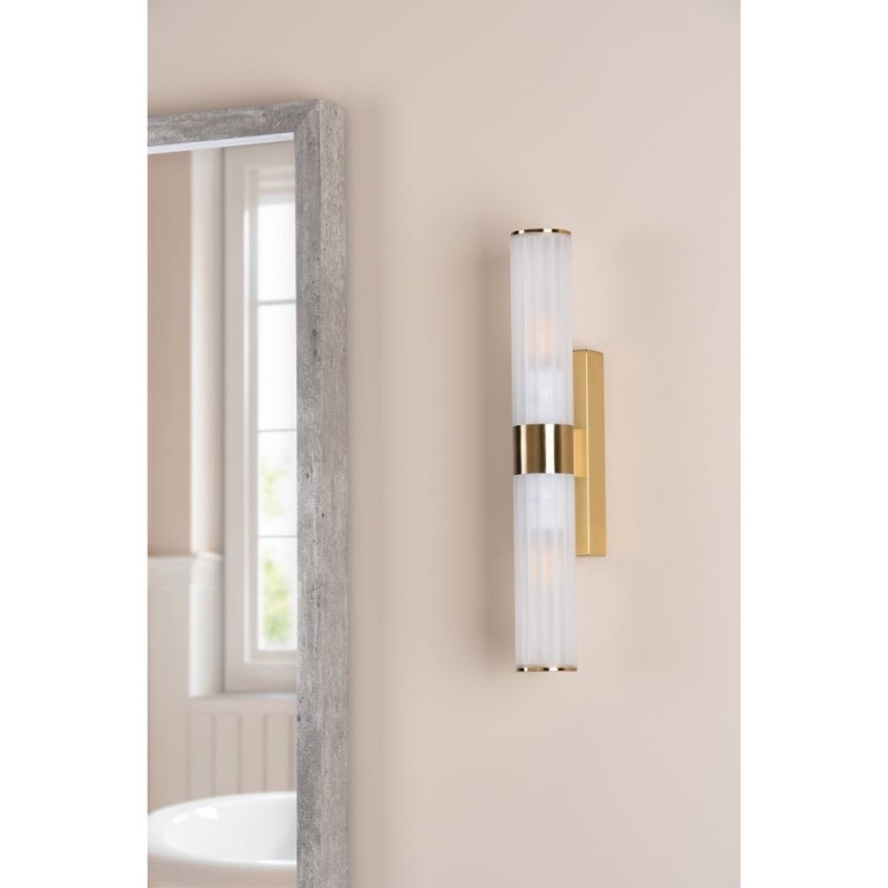 Dar-LAR0935 - Lars - Brushed Gold Wall Lamp with White Frosted Acrylic IP44