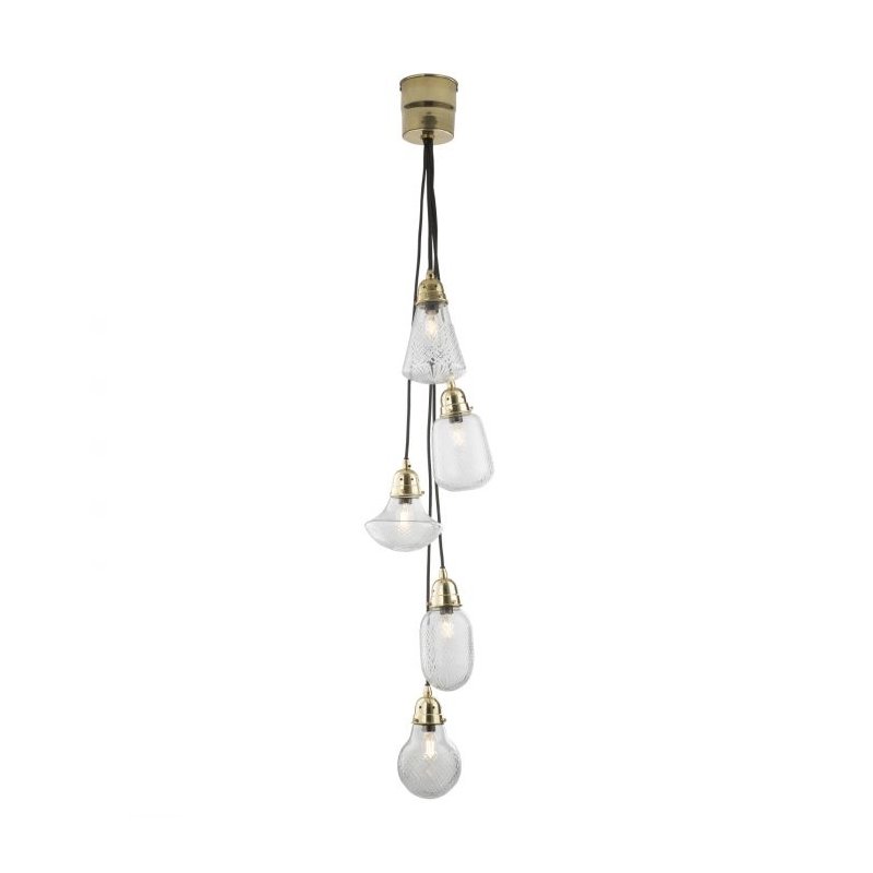 Ceiling Lights - Lashira - Decorative Glass with Polished Brass 5 Light Cluster Pendant Dar-LAS0540 - Lashira - Decorative Glass with Polished Brass 5 Light Cluster Pendant